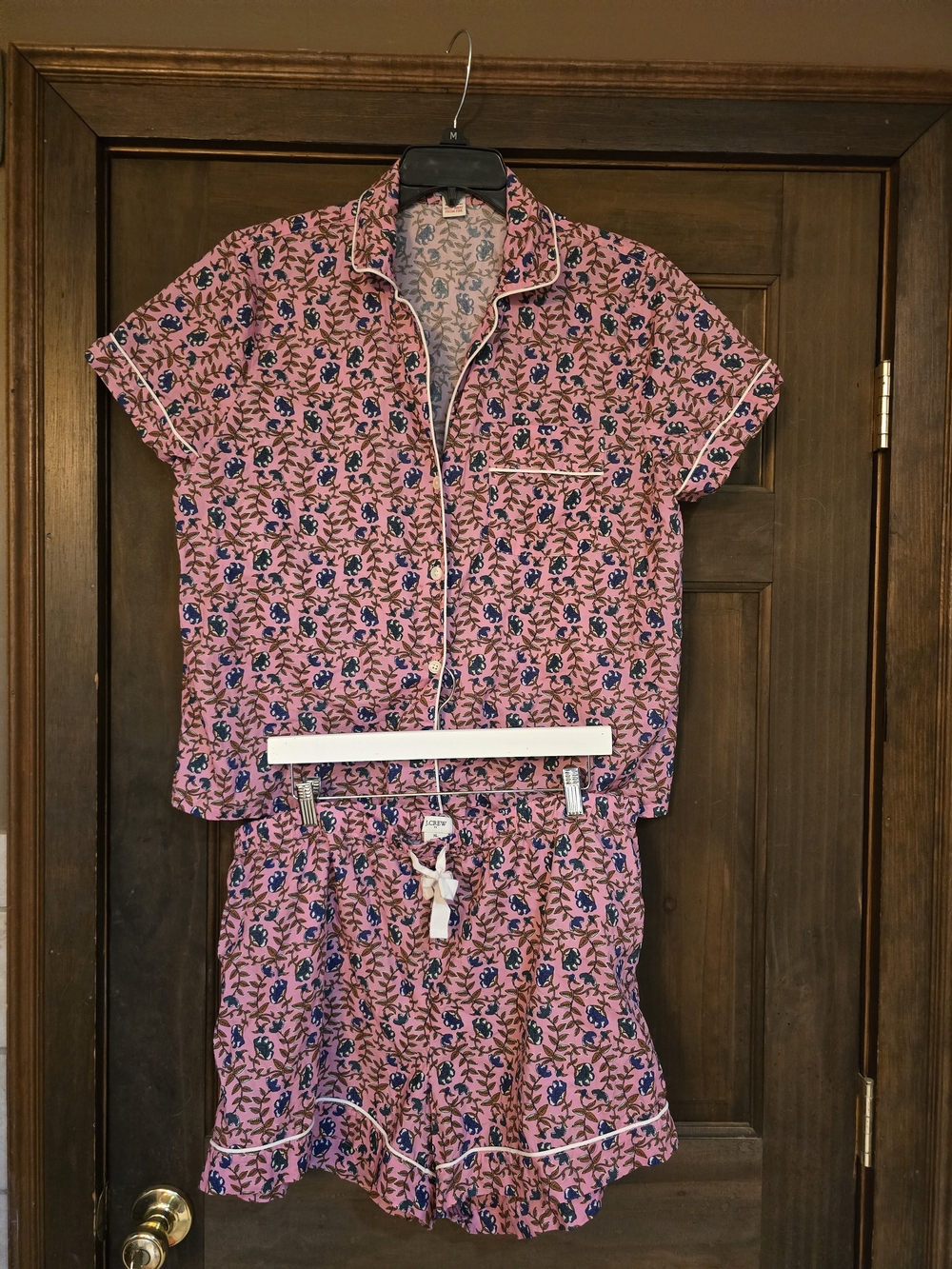 O J. Crew  Pink Floral Short Pajama Set with Navy Accents XL